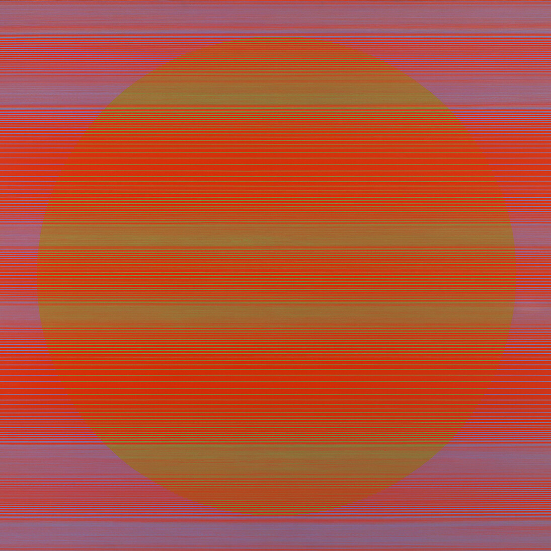 Julian Stanczak, Referential Circle, 1968, Acrylic on canvas, 72 1/8 by 77 1/8 in.  183.2 by 195.9 cm. Courtesy of the artist and Mitchell-Innes & Nash, NY