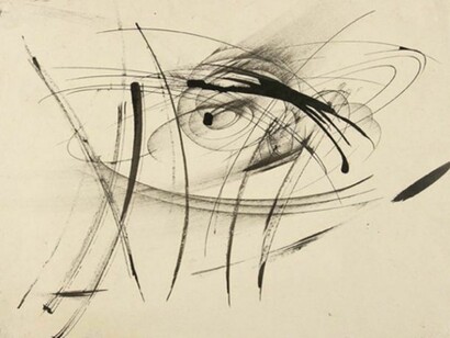Judit Reigl, Untitled, Precursor to Outburst series, 1955-57, 1954, ink on paper, 8 3/4 x 11 inches (22.2 x 27.9 cm), signed & dated on recto