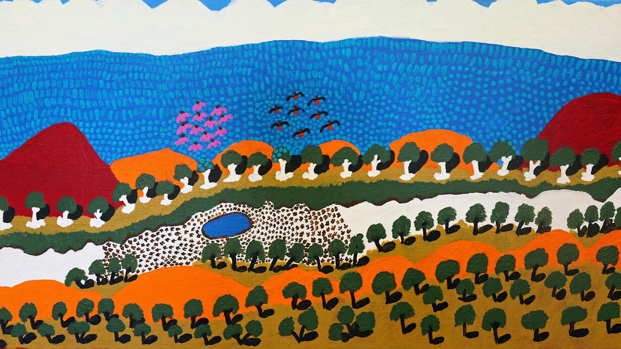 Grace Kemarre Robinya, Creeks, rivers, salt lakes and sand dunes, 2016. Courtesy of the Art Gallery of New South Wales
