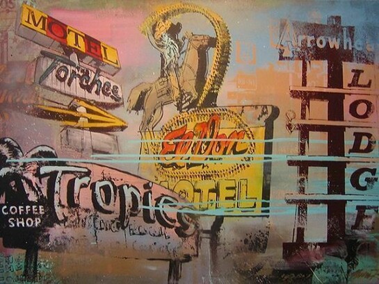 Tropical Destination Route 66, Mixed media on Wood, 60″ x 36″