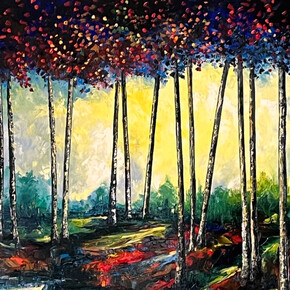 Bruno D’Anna, Gli Aspen Colorati, oil on canvas, 30x48 inches, 2021. Courtesy the artist and Bitfactory Gallery, Denver