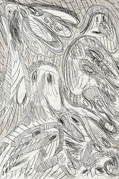 Pierre Alechinsky, Animaux gris, 1961. Avec l'aimable autorisation de Galerie Lelong & Co