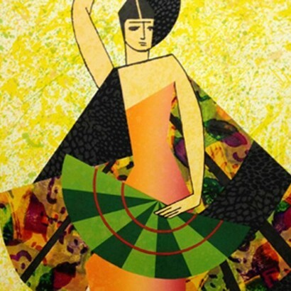 Miriam Schapiro, “Exter’s Dancer,” 1995, Silk Screen and Collage, 37 ½ x 27 ¾ inches