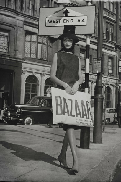 Model holding a Bazaar carrier bag, The Bunkamura Museum of Art