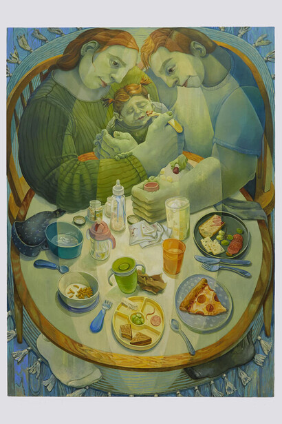 Erin Milez, Phasing, 2023. Oil, acrylic, and flashe on canvas, 55 by 40 inches. Courtesy of Monya Rowe Gallery