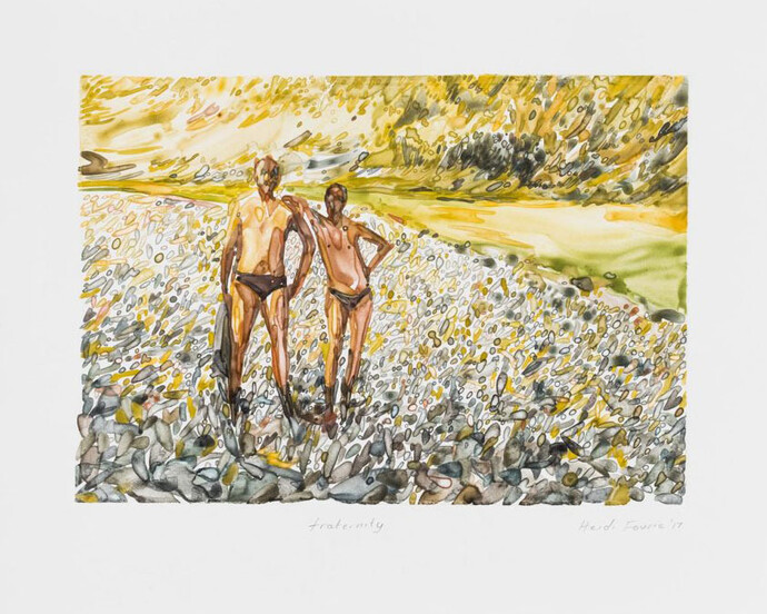 Heidi Fourie, Fraternity, 2017, Watercolour monotype, 21.2 x 26.4cm. Courtesy of David Krut Projects