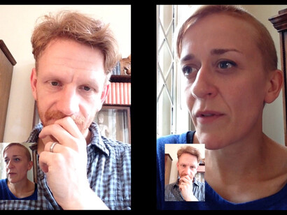 False Memory Archive: Two actors reciting contributions to the False Memory Archive as if they were their own memories via FaceTime. © A.R. Hopwood
