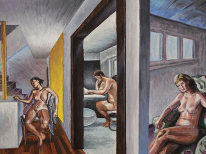 Fountain House Gallery, Micheal Colón, Three Vignettes, 2018, acrylic on canvas,11 x 14 inches