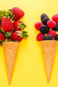 Close-up of ice cream cones with natural ingredients