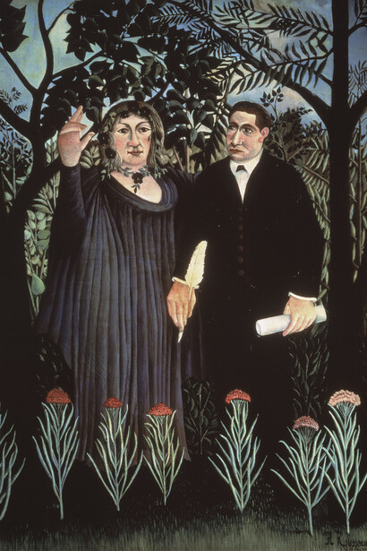 Henri Rousseau, dit Le Douanier Rousseau (1844-1910). La Muse inspirant le poète (Portraits de Guillaume Apollinaire et Marie Laurencin). Huile sur toile, 131 x 97 cm.
Moscou, musée d’État des Beaux-Arts Pouchkine
© Archives Alinari, Florence, Dist.RMN-Grand Palais / Fratelli Alinari
