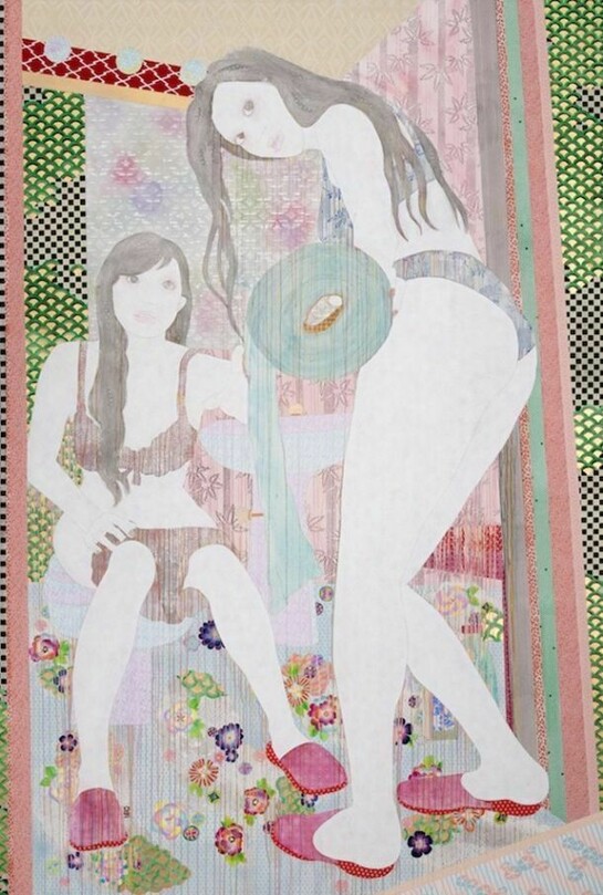 Kaoruko, Vortex, 2013, Acrylic, gold, silver and aluminum leaf on canvas, 120 x 84 inches (304.8 x 213.4 cm)