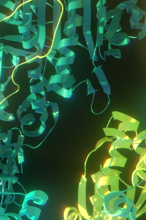 Representación de enzimas y proteínas generada por medios digitales