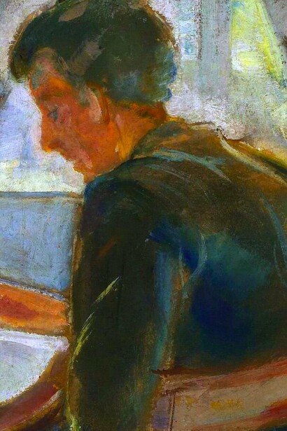 "Andreas Munch estudiando anatomía", Edvard Munch, óleo sobre cartón, 1886