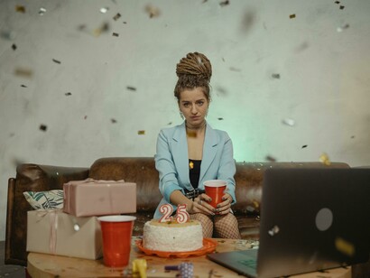 A woman spending her birthday by herself