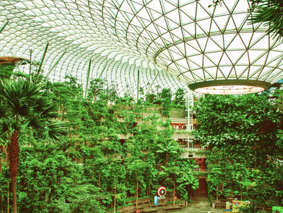 Indoor waterfall at Jewel Changi Airport in Singapore