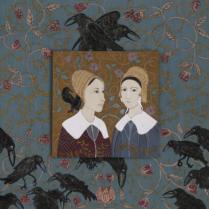 Sisters, 2015, ink, acrylic and gold leaf on museum board, 13 x 13 inches