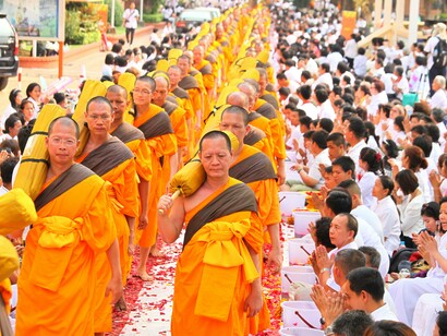 Buddhist monks in a spiritual ceremony, believing in faith and religion