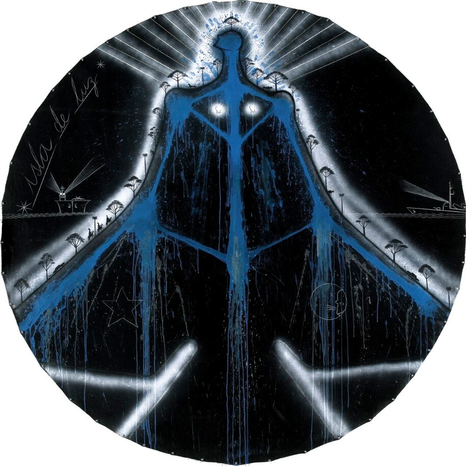 José Bedia, "Isla de Luz", 83 inches diameter, mixed media on canvas, 2007