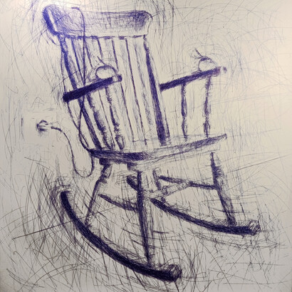 Antonio Riello, Electric Chair, 2021, 150 x 100 cm, BIC blu su carta