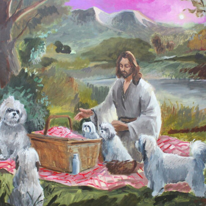 Charles Hascoët, Christ aux bichons, 2026. Courtesy of Magda Danysz Gallery