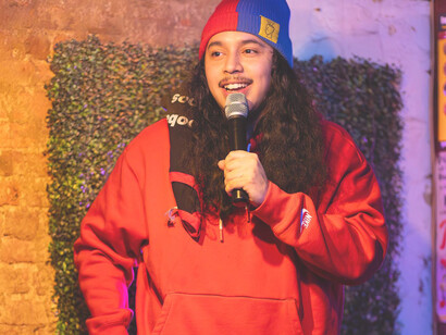 Rene Fuentes performing in the Brooklyn, NY, USA, spring 2024, photo by Kaelab Williams