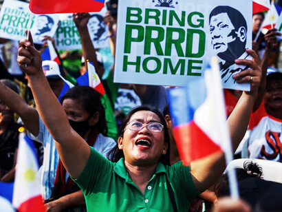 Unified voices echo through the crowd as citizens rally behind Duterte, accusing the court of bias and selective prosecution