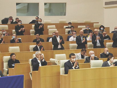 Georgian Members of Parliament from various opposition parties gathered inside the Parliament hall, Georgia