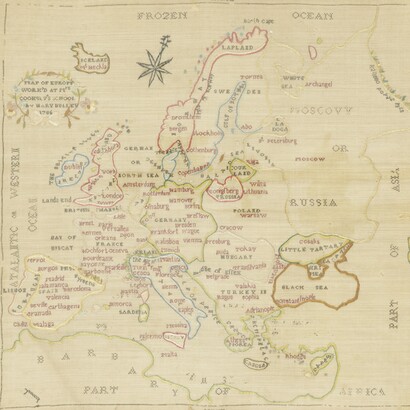 Cartina dell'Europa ricamata da Mary Bulley nel 1786