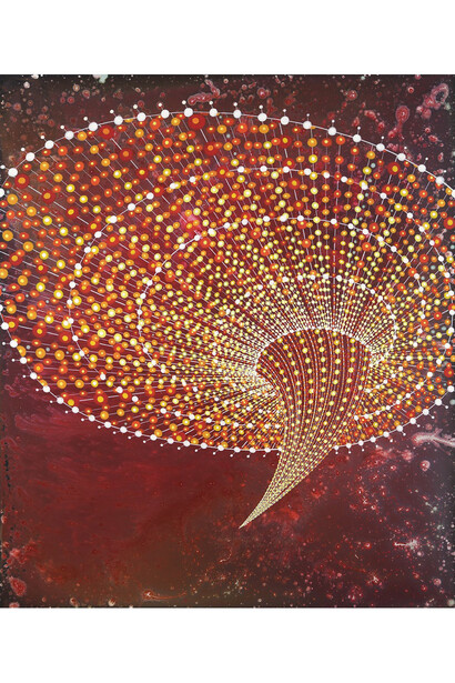 Barbara Takenaga, Red Funnel II 2014, Acrylic on linen, 42 x 36 in.