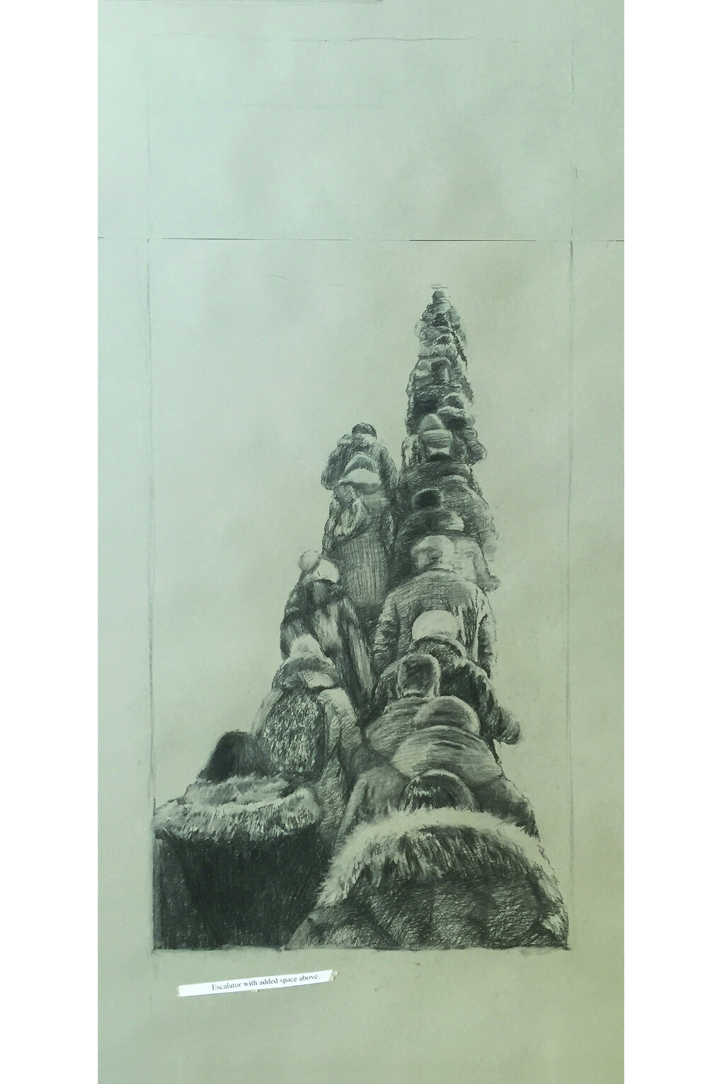 Olga Chernysheva, Escalator with added space above. Charcoal on paper, 2015, Courtesy the artist and GRAD