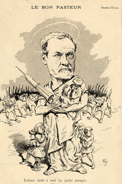 Caricature de Louis Pasteur. En France on le critique toujours 