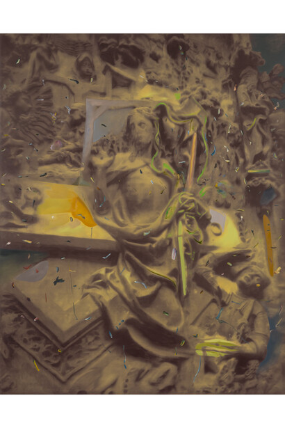 Elliott Hundley, Relief (Yellow), 2014, Oil on linen, 183 x 145 cm, 72 x 57 in.