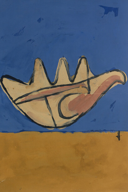 La Main ouverte, 1950, Gouache sur papier, 63,5 x 48,3 cm, Signé et daté en bas à gauche : Le Corbusier / 50 © Fondation Le Corbusier, Paris, 2015, Courtesy Galerie Eric Mouchet – Galerie Zlotowski 