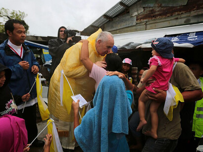 Pope Francis visited the victims of Typhoon Yolanda in Palo, Leyte, earlier today, January 17, 2015, Philippines