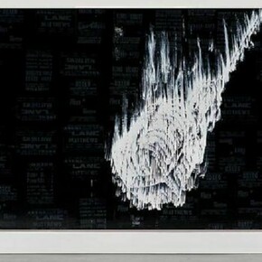 Gary Simmons, Big Mic, 2013, Enamel and charcoal on paper, 96 x 144 1/4 x 3 1/8 inches (243.8 x 366.4 x 7.9 cm)