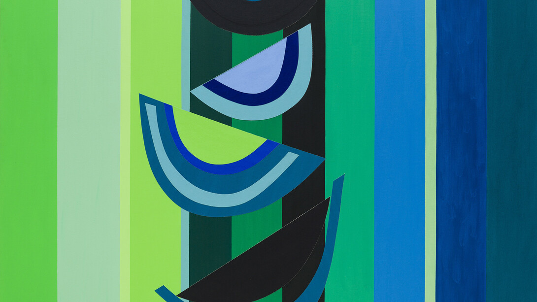 Terry Frost 1915-2003, Green Below, 2003, 37 x 161.2 cm, Acrylic paint, collage on canvas, Estate of Terry Frost © The estate of Sir Terry Frost. All Rights Reserved, DACS 2015