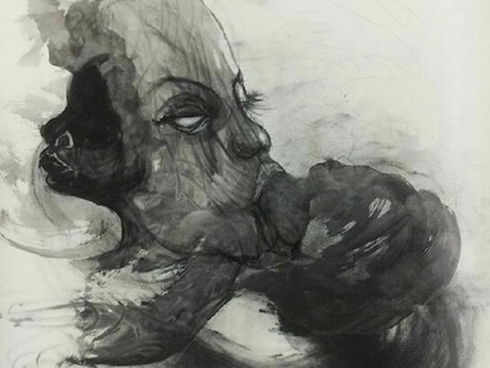 Kenyatta A.C. Hinkle, Tituba Siphons Up Her Spectators in Order to Feed Her Young, 2013, india ink and compressed charcoal, 48 x 48 inches