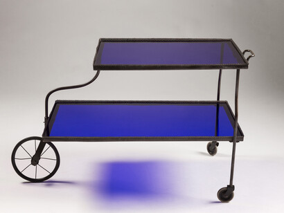 Tea trolley, Designed by Josef Frank for Svenskt Tenn, Sweden, 1940's, Patinated brass and glass. Courtesy of Modernity