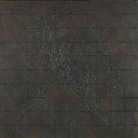 Harriet Bart, Dark Topography 1, 2013, Acrylic and graphite on canvas, 30 x 30 inches