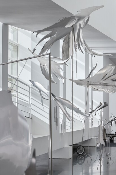 Petrit Halilaj and Álvaro Urbano, Lunar ensemble for uprising seas, exhibition view. Courtesy of Museu d’Art Contemporani de Barcelona