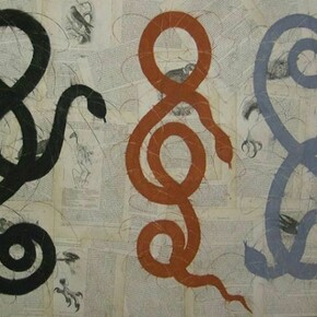 Louise Laplante, Three Graces, 2013, 26" X 40", chalk on vintage collaged paper