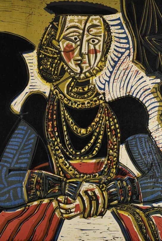 Pablo Picasso, Portrait of a Young Girl, after Cranach the Younger 1958, Colour linocut, Image size: 64.30 x 52.80 cm; paper size: 77.80 x 57 cm (framed: 100 x 75 cm), The Henry and Sula Walton Collection: bequeathed 2012