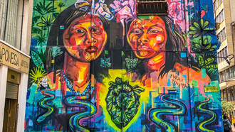 Street art in Bogota, Columbia, South America. Talking from the heart