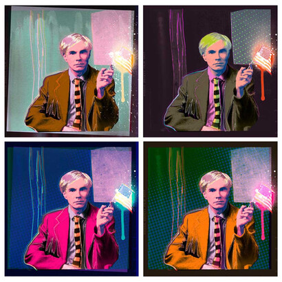 The Lost Warhols, Chris Saunders x Karen Bystedt, Quad Andy drip (Smaller edition). Courtesy of The Untitled Space Gallery
