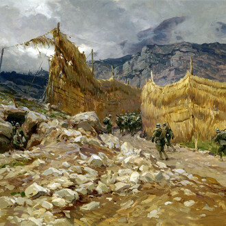 Achille Beltrame, Monte Pasubio, 1916 circa. Olio su tavola, 43 x 63 cm. Collezione Fondazione CRTrieste