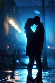 A couple hugging under the rain