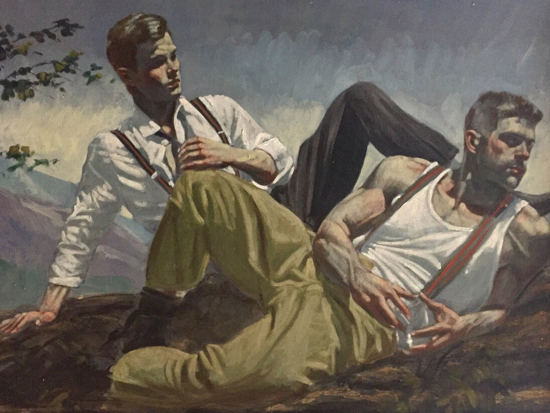 Mark Beard Untitled 6 (Two Men Reclining) 30x40 oil on canvas. Detail