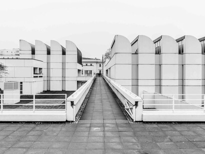 The Bauhaus Archive in Berlin, Germany, constructed in 1979 based on original plans by Walter Gropius and executed by architects Alex Cvijanovic and Hans Bandel