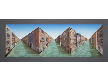 Patrick Hughes, Venetian Infinities, 2015, Oil on board construction, 60.8 x 178.5 x 30 cm, 24 x 70 1/4 x 11 3/4 in, Framed: 78.8 x 196.5 x 32 cm / 31 x 77 1/4 x 11 3/4 in, courtesy of Flowers Gallery, London and New York