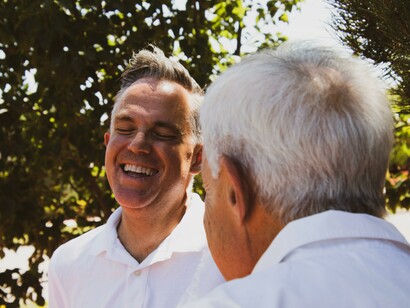 Elderly couple laughing: aging represents many changes that accumulate over time including physiological, biological, physical, psychological and social changes